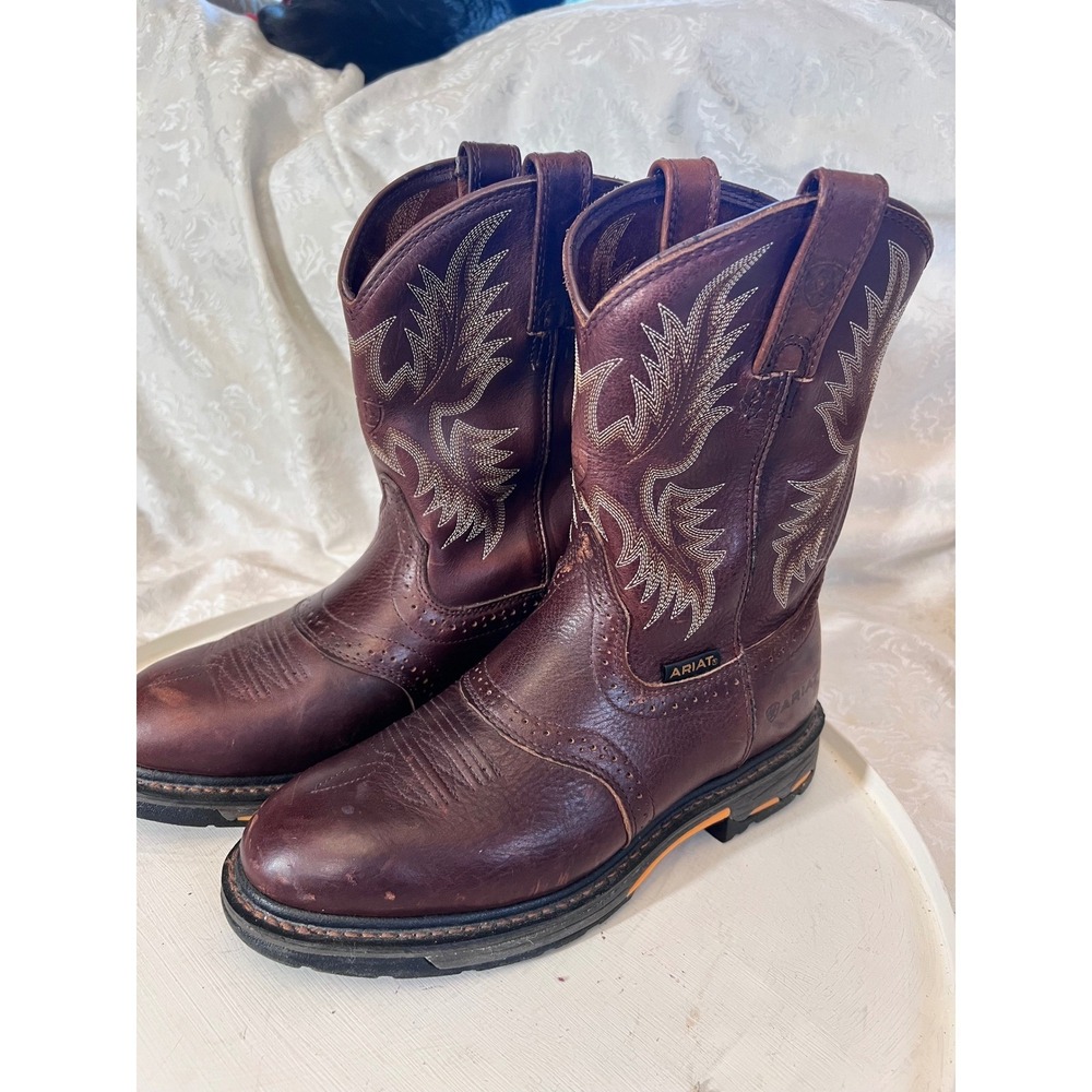Ariat Sierra Brown Leather Western Work Boots Mens 9 EE Wide 10001187 ATS